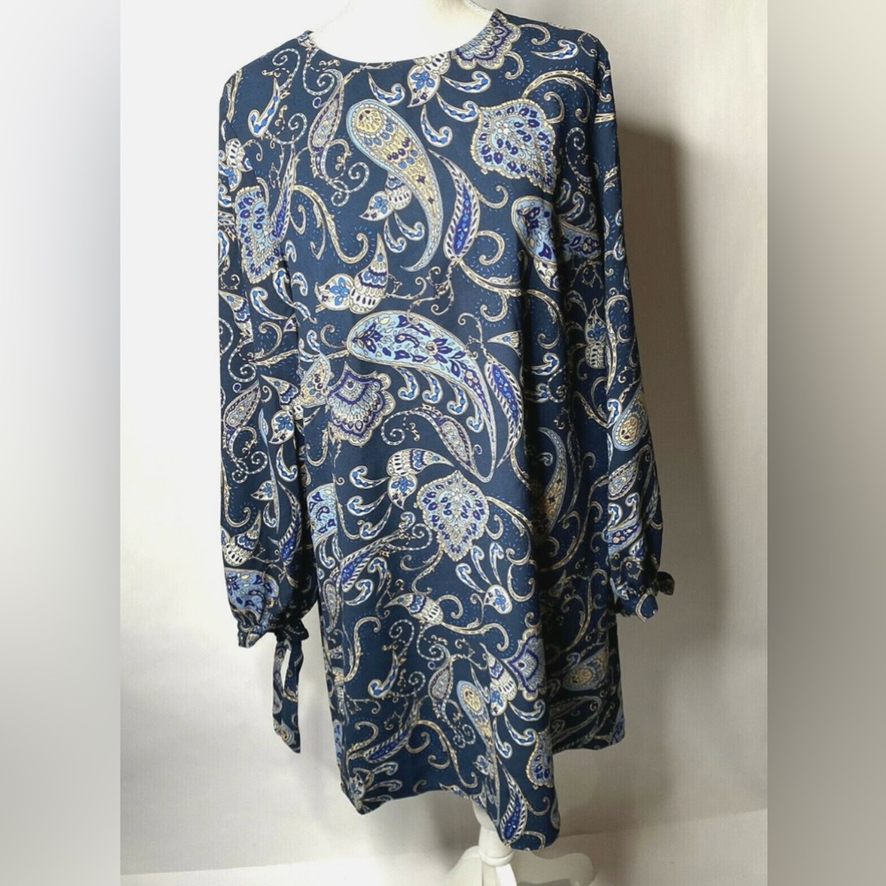 H&M Navy Blue Paisley Shift Dress Size 14